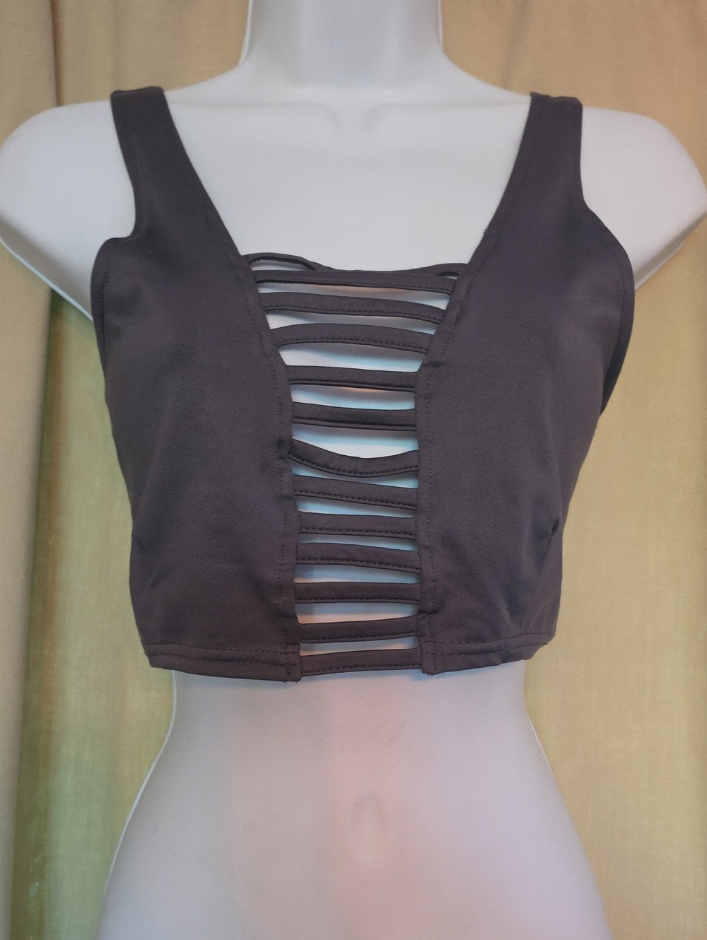 POL Charcoal Ladder-Front Crop Bralette